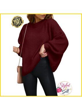 Womens Oversized Chunky Ribbed Knit Crewneck Pullover Sweater Long Sleeve